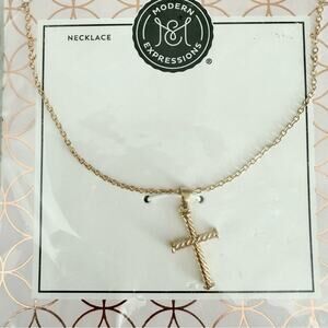 NWT Modern Expressions gold tone cross necklace gift Easter gift idea